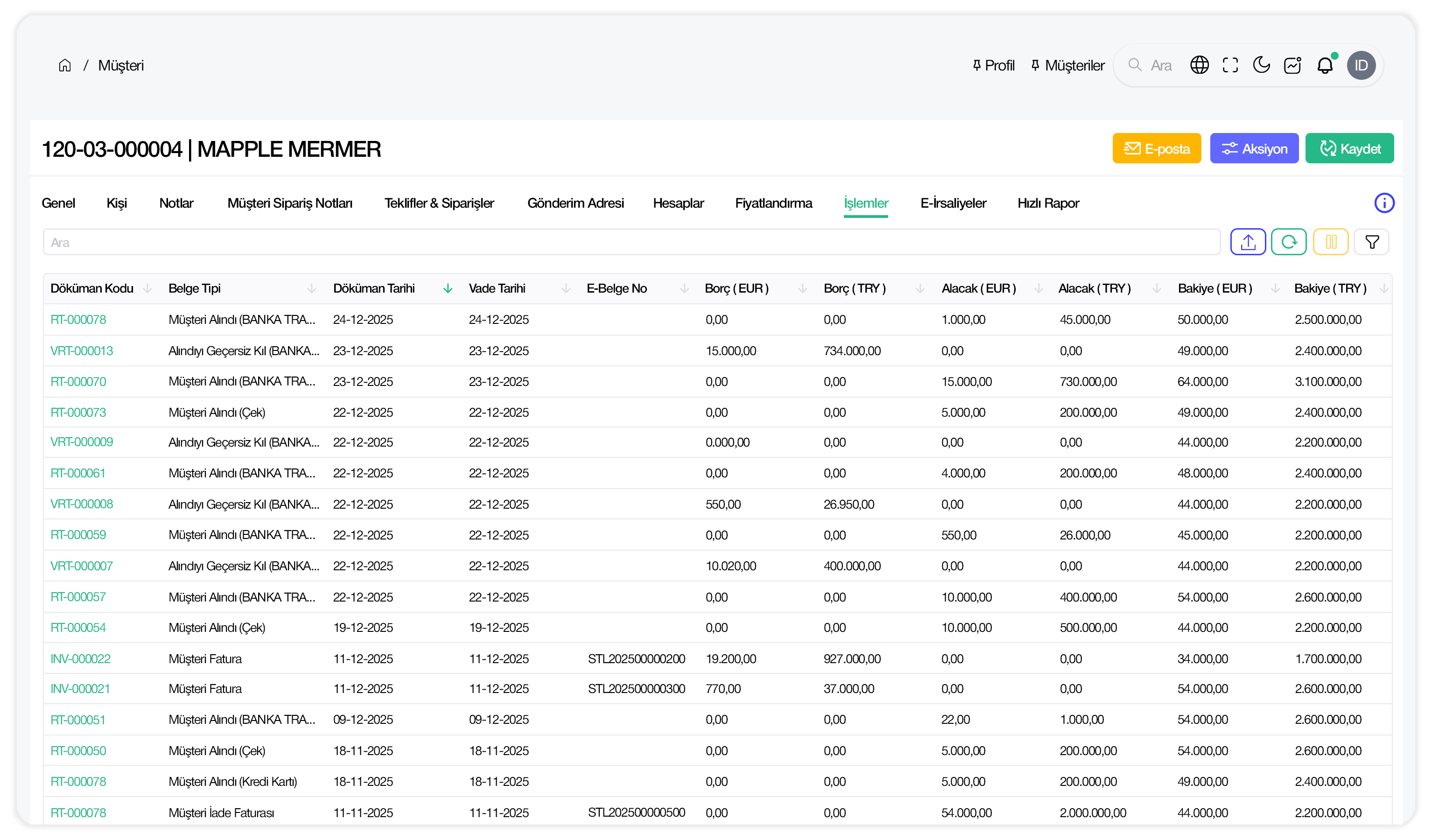 Müşteri İşlemler